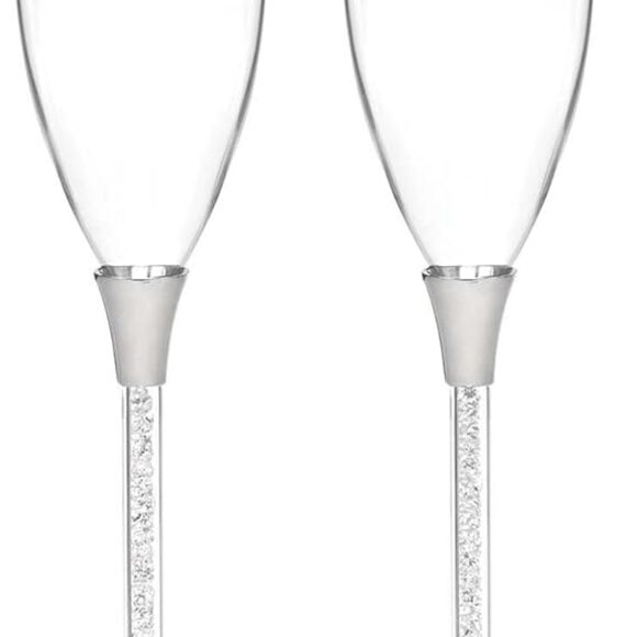 Champagne Toasting Flutes Wine Glass HBH Stemwear Glittering Beads - Set of 2 - Picture 4 of 14